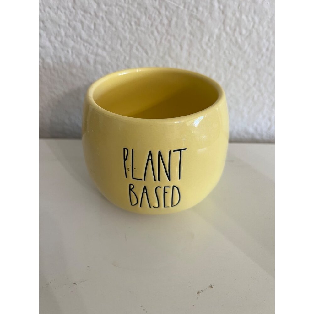 Rae Dunn Artisan Collection Yellow Ceramic Planter "Plant Based" Small Pot